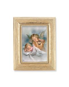 3 3/4" x 4 1/2" Gold Frame with a Guardian Angel with Lantern Print-P65