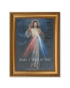 15 1/2" x 19 1/2" Antique Gold Leaf Beveled Frame with Bead Inlay and 12" x 16" Divine Mercy Canvas Artwork