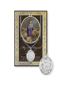Saint Daniel Genuine Pewter Medal on a 24" Chain with Biography and Picture Folder