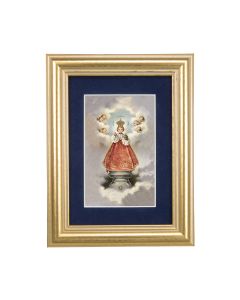 5 1/4" x 6 3/4" Gold Leaf Frame-Navy Blue Matte with a 2 1/2" x 3 3/4" Infant of Prague Print