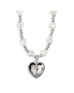 6mm White Heart Necklace with Epoxied Heart with Chalice Pendant-P65