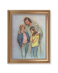 13 1/2" x 16 9/16" Gold Leaf Antique Finished Frame with 11" x 14"  The Comforter Textured Art