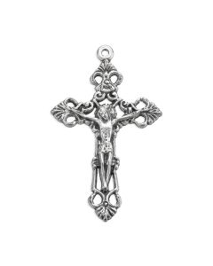 1 1/2" Antiqued Silver Oxidized Baroque Acanthus Leaf Crucifix