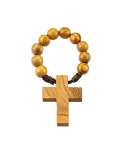 Light Brown Wood Cross Rosary Ring
