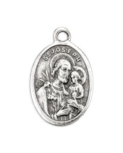 1" Oval Antiqued Silver Oxidized Saint Joseph Medal