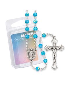 6mm March Aqua Glass Aurora Borealis Birthstone Rosary