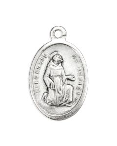 1" Oval Antiqued Silver Oxidized Saint Francis of Assisi Medal