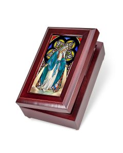 Mahogany Our Lady of Grace Stained Glass Music Box