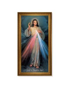 24" x 44" Antique Gold Leaf Beveled Frame with Carved Rope Trim -Divine Mercy Textured Art
