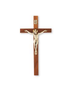 9" Walnut Cross with Antique Silver Finish Italian Corpus