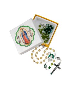 Tri Color Crystal Glass Bead Our Lady of Guadalupe Rosary, Boxed