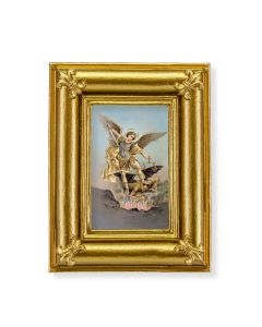 Gold Frame with Fleur de lis Corners and a Saint Michael Print-P65