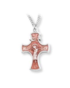 1 1/2" Red Epoxied Cross with a Cimabue Christ with a Chain Boxed