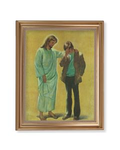 13 1/2" x 16 9/16" Gold Leaf Antique Finished Frame with 11" x 14"  Desoto: The Pardoning Textured Art