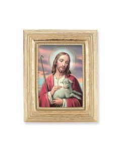 3 3/4" x 4 1/2" Gold Frame with a Good Shepherd Print-P65