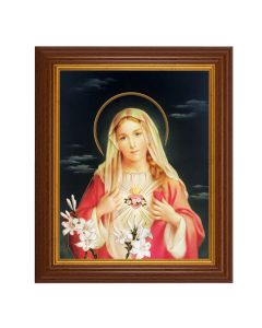 10 1/2" x 12 1/2" Walnut Finish Beveled Frame with 8" x 10" Immaculate Heart of Mary Textured Art