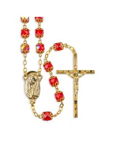 Ruby Glass Bead Gold Tone Rosary