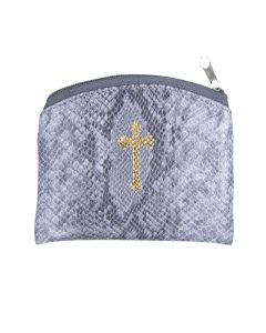 Pewter Reptile Patterned Rosary Pouch