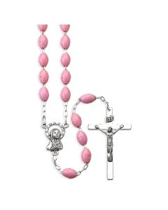 Pink Plastic Oval Bead Rosary