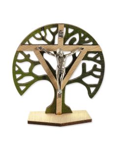 4" Wooden Tree of Life with Metal Corpus. Boxed