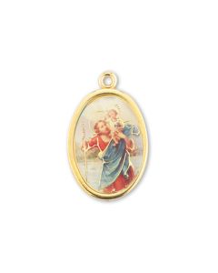 1" Saint Christopher Gold Finish Picture Medal