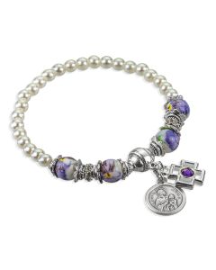 Purple and Pearl Blessed Beads Bracelet with Saint Anne Medal
