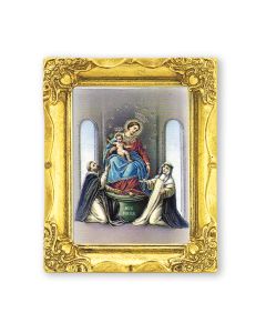 3" x 2" Antique Gold Frame with Our Lady of the Rosary Print-P65