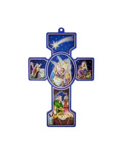 5 ¾" Wooden Nativity Scene Christmas Cross with Card.