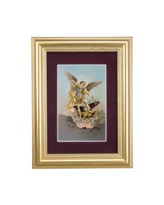 5 1/4" x 6 3/4" Gold Leaf Frame-Burgundy Matte with a 2 1/2" x 3 3/4" Saint Michael Print