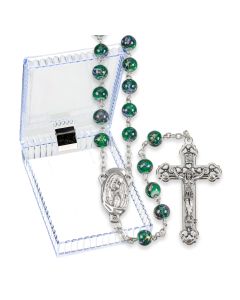 Multicolor Mosaic Glass Bead Rosary, Boxed