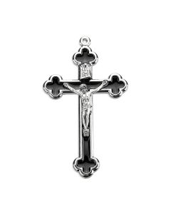 3" Black Cloverleaf Crucifix with Antiqued Silver Corpus