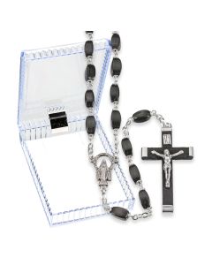Black Boxwood Bead Rosary, Boxed