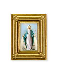 Gold Frame with Fleur de lis Corners and an Our Lady of Grace Print-P65