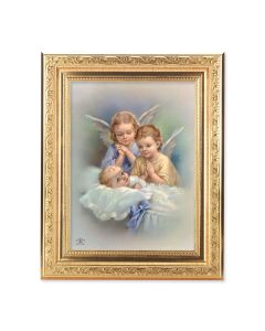8 1/4" x 10 1/4" Gold Ornate Frame with a 6" x 8" Guardian Angels Print