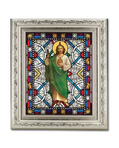 8.25" x 10.25" Silver Ornate Frame with a 6" x 8" Saint Jude Textured Glass Artwork