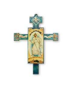 Byzantine Icon Easter Resurrection Wooden Cross with Gold Accents