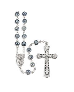6mm Grey Marbleized Rosary with Center and Crucifix 