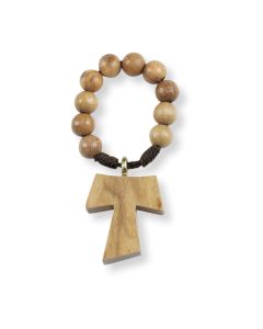 Natural Wood Tau Cross Rosary Ring