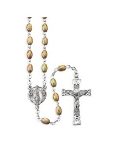 Light Brown Oval Bead Rosary, Boxed