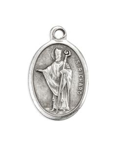 1" Oval Antiqued Silver Oxidized Saint Richard Medal