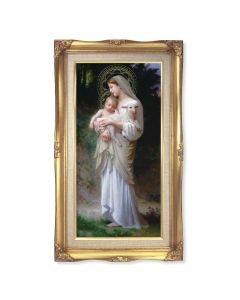 14" x 24" Gold Leaf Wood Frame with Linen Border and a 10" x 20" Divine Innocence Print