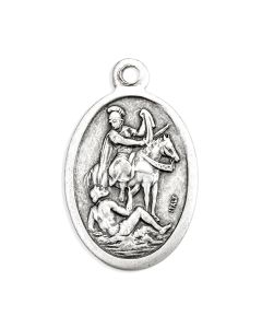 1" Oval Antiqued Silver Oxidized Saint Martin Caballero Medal