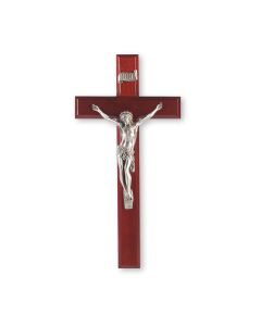 12" Dark Cherry Cross with Fine Pewter Corpus