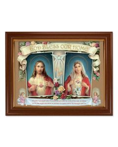 15 1/2" x 19 1/2" Walnut Finish Frame with Gold Accent and a 12" x 16" House Blessing: SHJ and IHM Textured Art