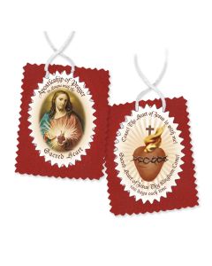 2 1/4" X 2 1/2" Large Red Felt Sacred Heart Badge Image on Clothe with White Cords