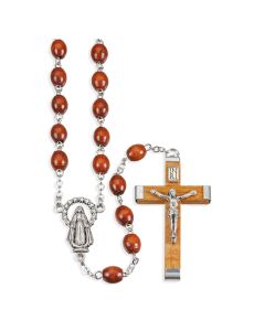 Brown Boxwood Oval Bead Rosary