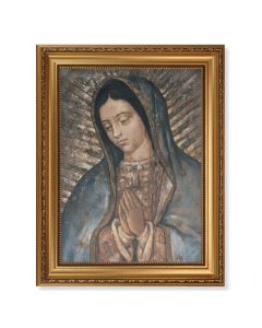 15 1/2" x 19 1/2" Antique Gold Leaf Beveled Frame with Bead Inlay and 12" x 16" Our Lady of Guadalupe Canvas Artwork