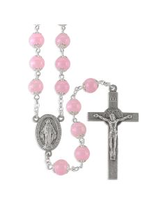 8mm Pink Double Capped Glass Bead Rosary-P65