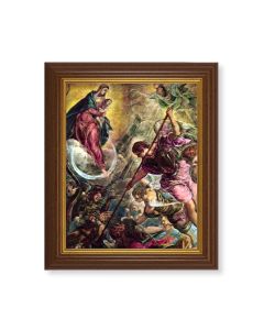 10 1/2" x 12 1/2" Walnut Finish Beveled Frame with 8" x 10" Battle of the Archangel Saint Michael Textured Art