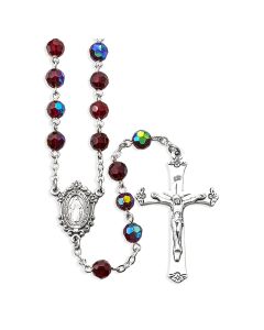 Garnet Aurora Borealis Bead Rosary, Boxed